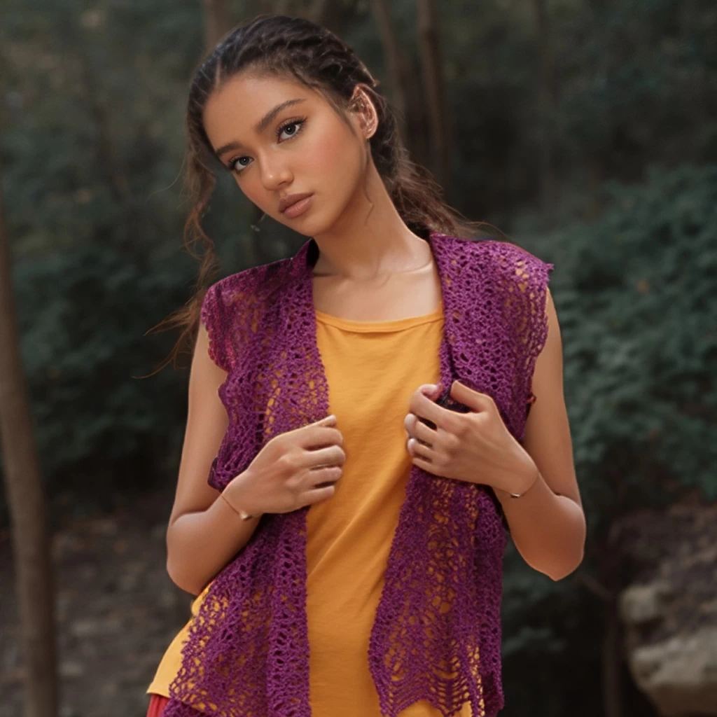 В'язана гачком шаль «Флоренсія» – бордовий бавовняний шарф з люрексом, мереживна хустка ручної роботи 60×140 см від PRIGRIZ