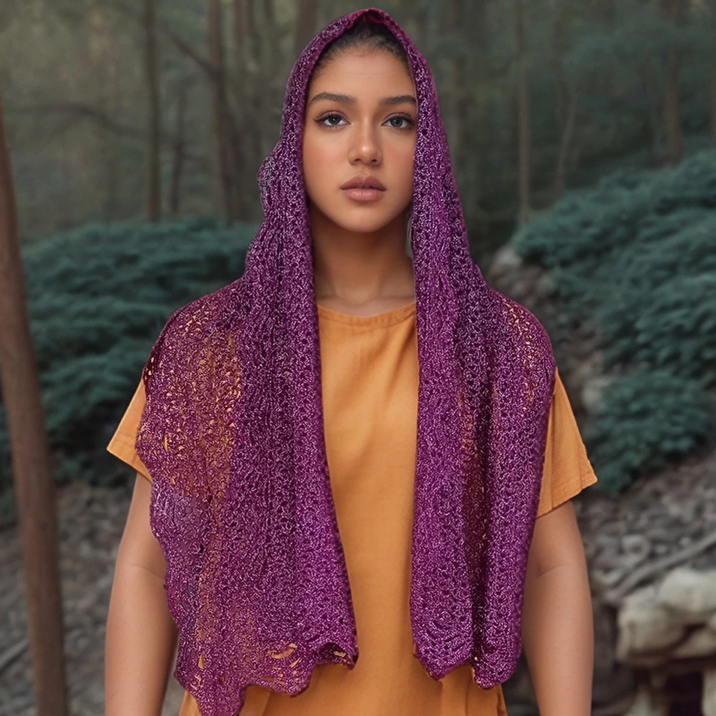 В'язана гачком шаль «Флоренсія» – бордовий бавовняний шарф з люрексом, мереживна хустка ручної роботи 60×140 см від PRIGRIZ - Зображення 2