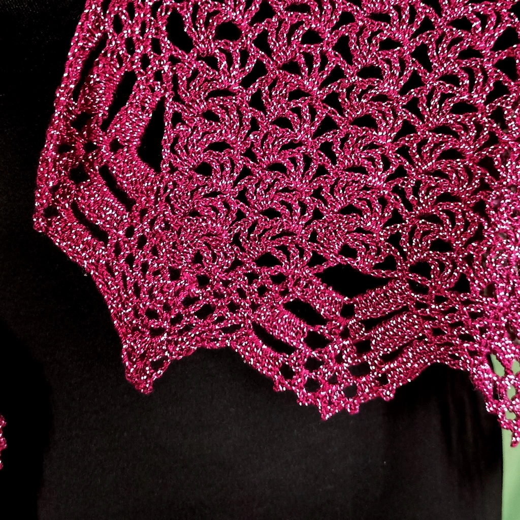 В'язана гачком шаль «Флоренсія» – бордовий бавовняний шарф з люрексом, мереживна хустка ручної роботи 60×140 см від PRIGRIZ - Зображення 5