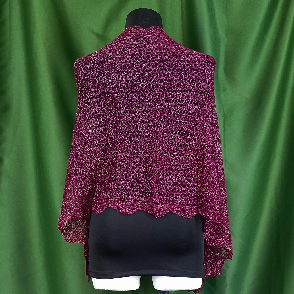 В'язана гачком шаль «Флоренсія» – бордовий бавовняний шарф з люрексом, мереживна хустка ручної роботи 60×140 см від PRIGRIZ - Зображення 6