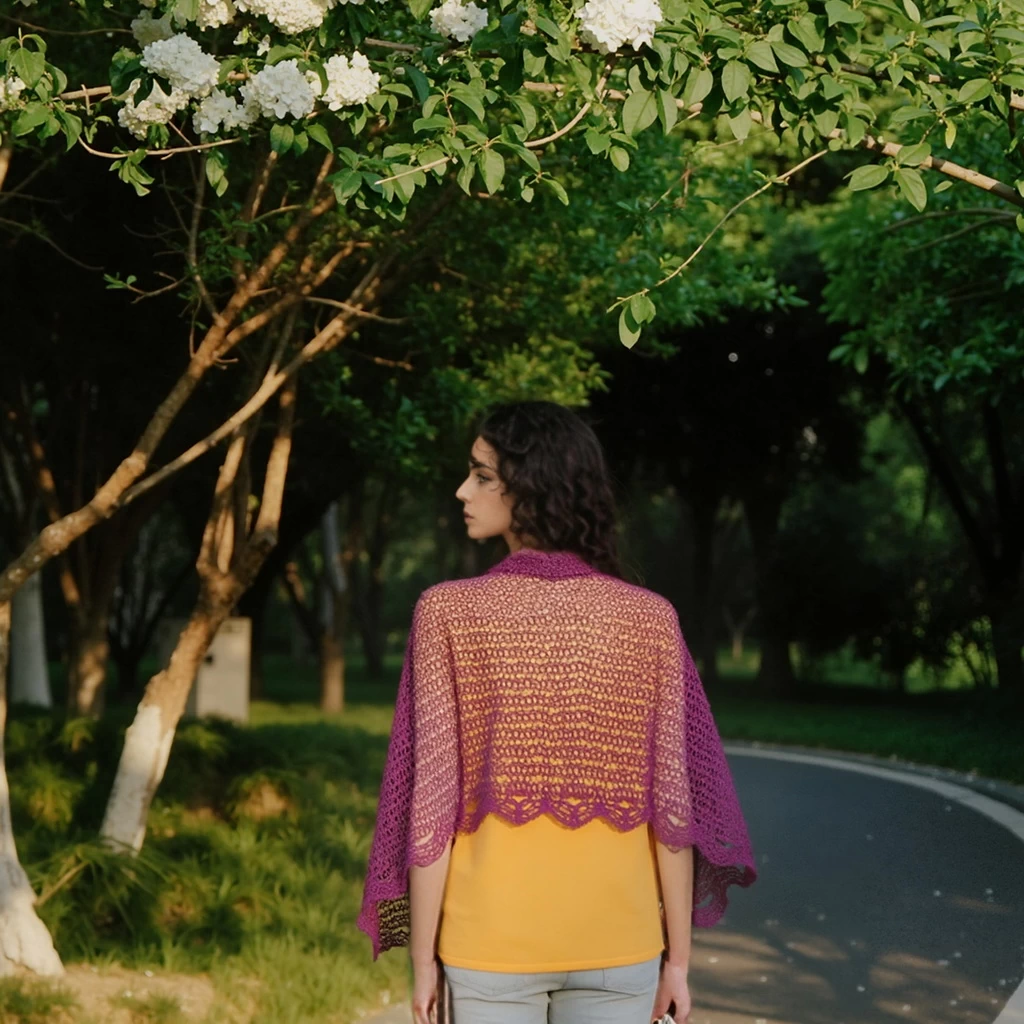 В'язана гачком шаль «Флоренсія» – бордовий бавовняний шарф з люрексом, мереживна хустка ручної роботи 60×140 см від PRIGRIZ - Зображення 4