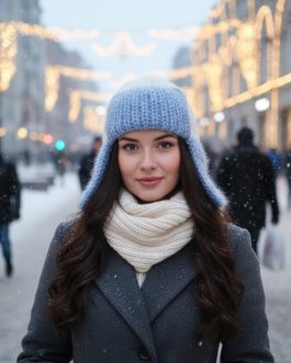 Жіноча в’язана шапка-вушанка “Nordic Style”, ручна робота від PRIGRIZ, 50-58 см