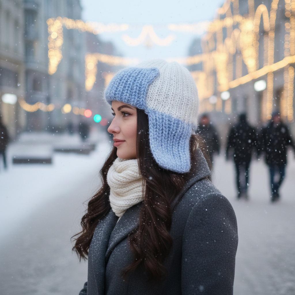 Жіноча в'язана шапка-вушанка "Nordic Style", ручна робота від PRIGRIZ, 50-58 см - Зображення 3