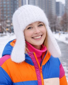 Жіноча в’язана шапка-вушанка “Ms. Jes” біла – ручна робота від PRIGRIZ