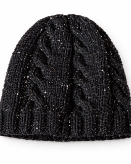 Шапка жіноча в’язана з паєтками “Black Shine”, ручна рробота від PRIGRIZ, 50-58 см