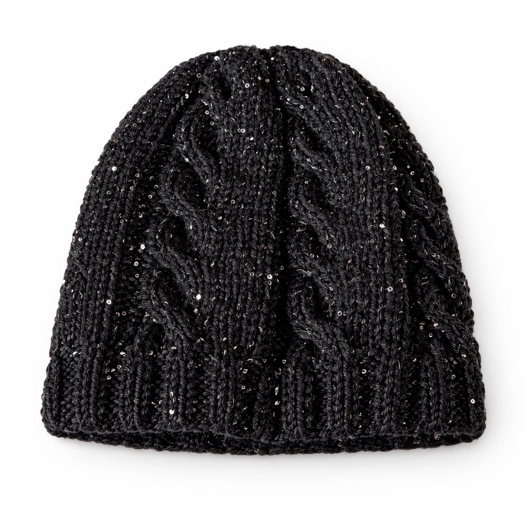 Шапка жіноча в’язана з паєтками “Black Shine”, ручна рробота від PRIGRIZ, 50-58 см