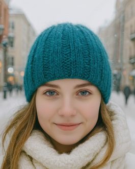 Шапка жіноча PRIGRIZ з рельєфним візерунком, тепла, ручної роботи, Бірюза, 50-58 см