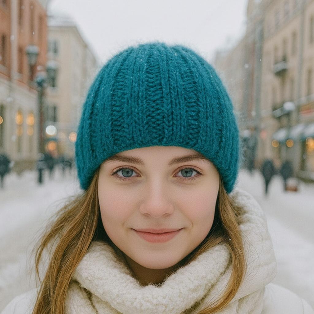 Шапка жіноча PRIGRIZ з рельєфним візерунком, тепла, ручної роботи, Бірюза, 50-58 см