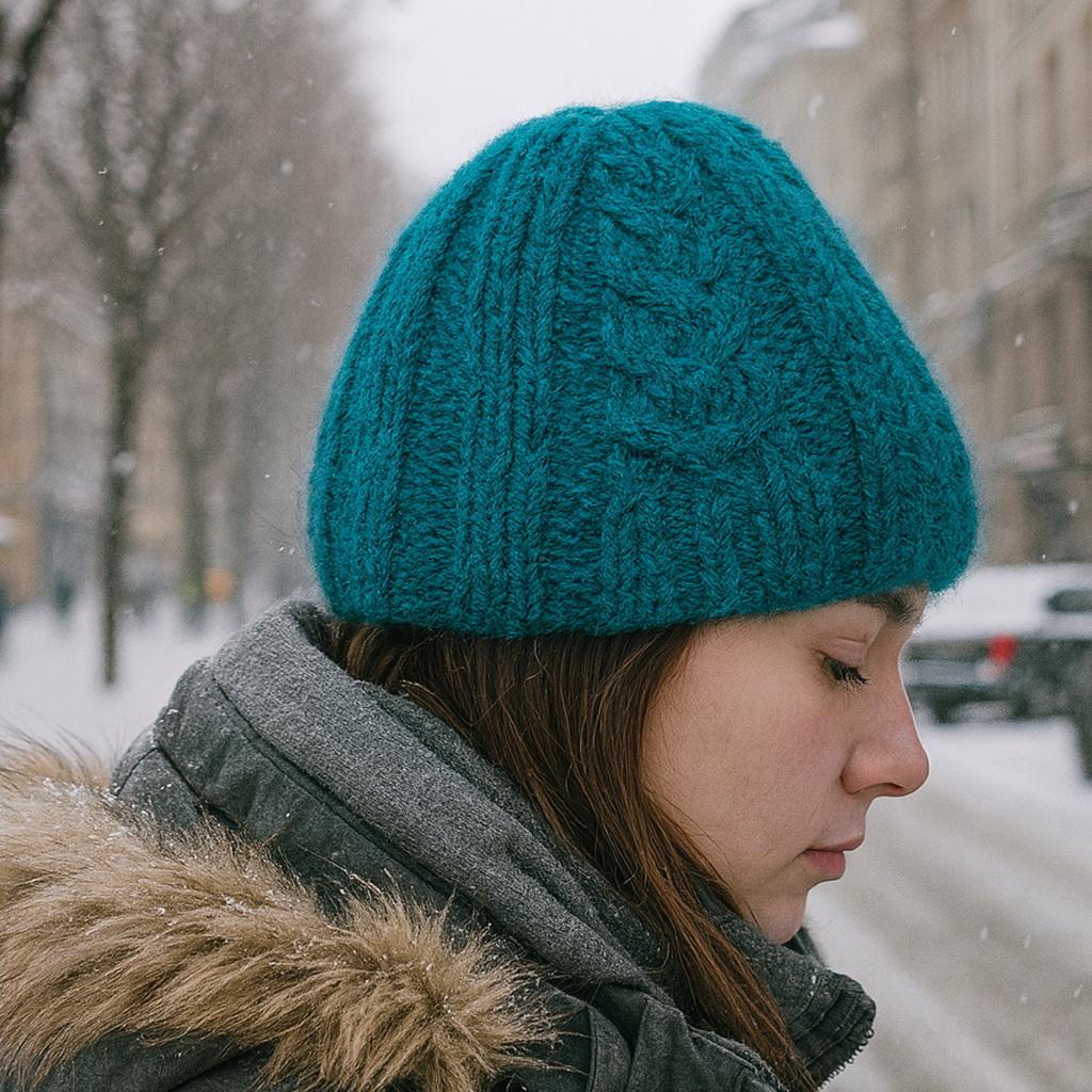 Шапка жіноча PRIGRIZ з рельєфним візерунком, тепла, ручної роботи, Бірюза, 50-58 см - Зображення 4