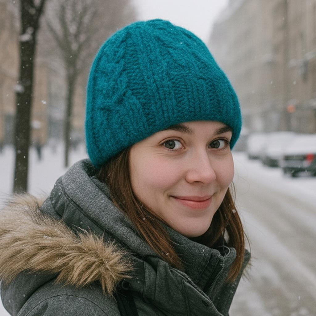 Шапка жіноча PRIGRIZ з рельєфним візерунком, тепла, ручної роботи, Бірюза, 50-58 см - Зображення 3